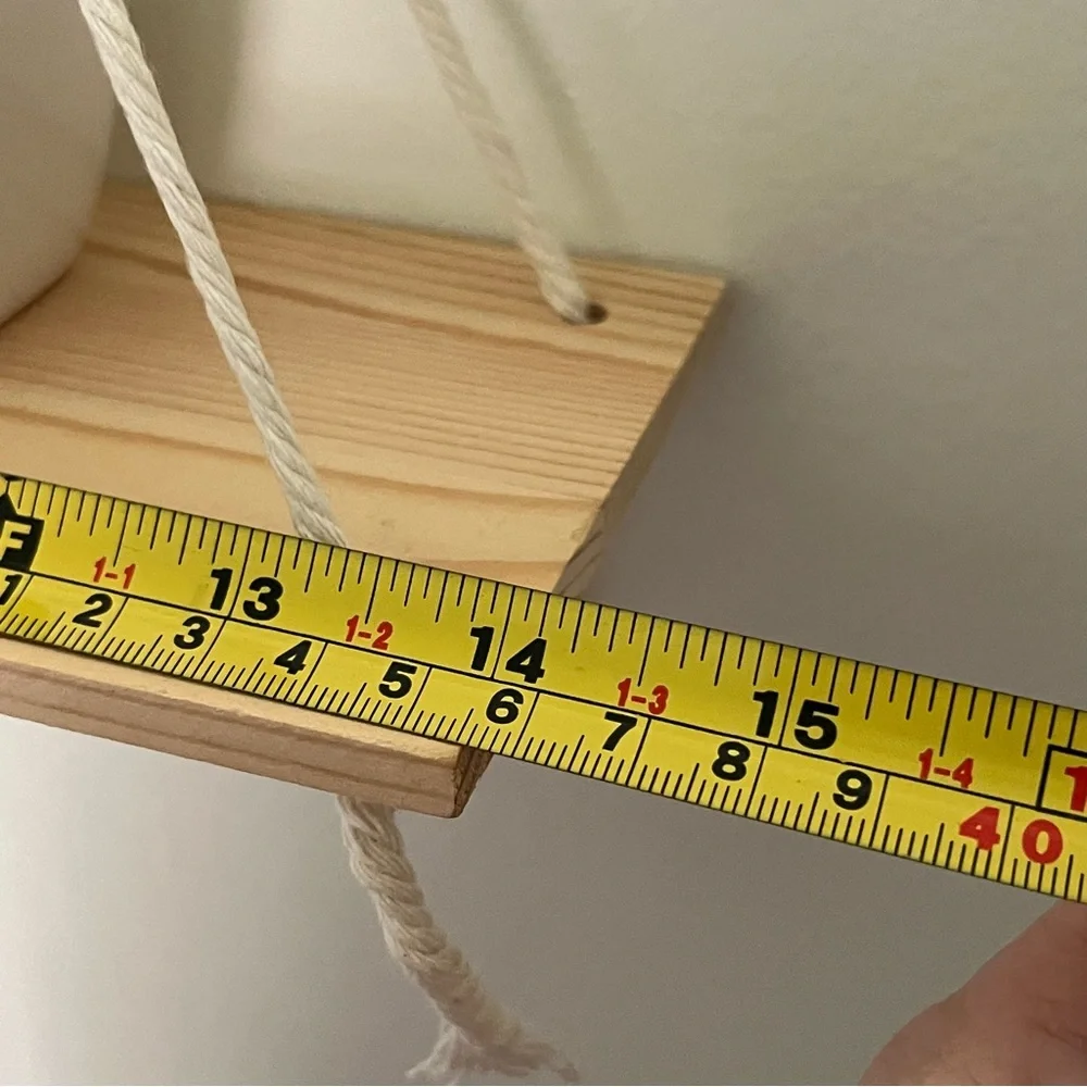 Natural Wooden Hanging Shelf with Cream Rope